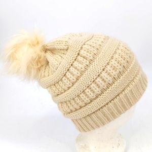 Cream Beanie Warm Winter Ski Knit Pompom Hat Cap